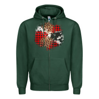 Sports Green leopard cowhide Christmas plaid patches Zipper Hoodie - Jasminsmagicworld