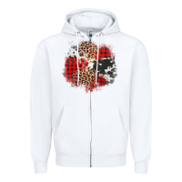 White leopard cowhide Christmas plaid patches Zipper Hoodie - Jasminsmagicworld
