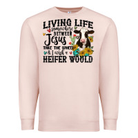 Pale Pink living life somewhere between jesus take the wheel Premium Sweatshirt - MaliasSmallBusiness