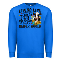 True Royal living life somewhere between jesus take the wheel Premium Sweatshirt - MaliasSmallBusiness