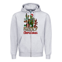Heather Grey merry christmas cactus western Zipper Hoodie - BarkalooDesign