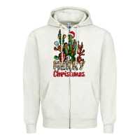 Oatmeal Heather merry christmas cactus western Zipper Hoodie - BarkalooDesign