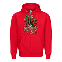 Red merry christmas cactus western Zipper Hoodie - BarkalooDesign