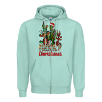 Seafoam merry christmas cactus western Zipper Hoodie - BarkalooDesign