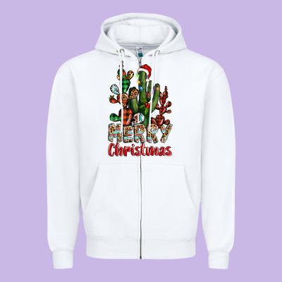 Merry Christmas Cactus Western Zipper Hoodie Designed By Barkaloodesign