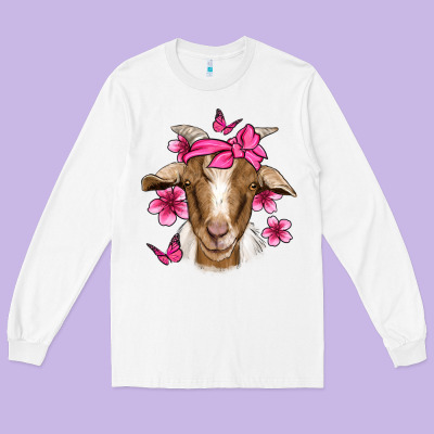 Pink Floral Bandana Goat Long Sleeve Tee Designed By Jasminsmagicworld