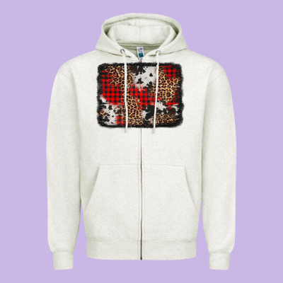 Distressed Cowhide Leopard Christmas Background Zipper Hoodie Designed By Jasminsmagicworld