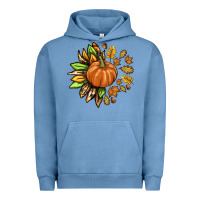 Pigment Pebble Blue Fall Sunflower with Pumpkin Urban Hoodie - texasbilliewilder