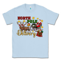 Dusty Blue North Pole Delivery Santa Sleigh Classic Tee - Artiststas
