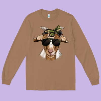 Camouflage Bandana Goat Long Sleeve Tee Designed By Jasminsmagicworld