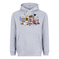 Heather Grey coffee and books Heavyweight Hoodie - MaliasSmallBusiness