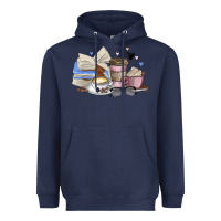 Navy coffee and books Heavyweight Hoodie - MaliasSmallBusiness