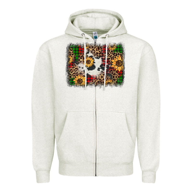 Distressed Christmas Sunflowers Leopard Cowhide Background Zipper Hoodie by Jasminsmagicworld | Teevron