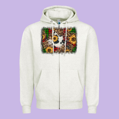 Distressed Christmas Sunflowers Leopard Cowhide Background Zipper Hoodie Designed By Jasminsmagicworld