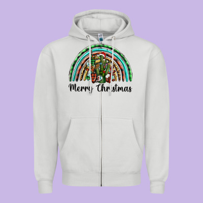 Merry Christmas Cactus Rainbow Zipper Hoodie Designed By Barkaloodesign