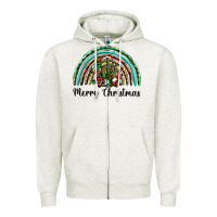 Oatmeal Heather merry christmas cactus rainbow Zipper Hoodie - BarkalooDesign