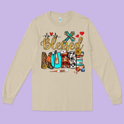 Blessed Nurse Long Sleeve Tee Designed By Bundleandbundleshop