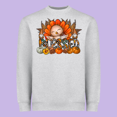 Thanksgiving Turkey Pumpkin Blessed Heavyweight Sweatshirt Designed By Cowhidedigitalart