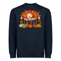 Navy Thanksgiving Turkey Pumpkin Blessed Heavyweight Sweatshirt - CowhideDigitalArt