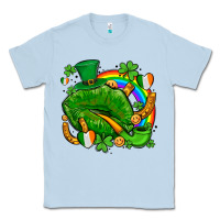 Dusty Blue st patricks lips with horseshoe rainbow and shamrocks Classic Tee - AdoDesignShop