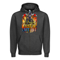 Charcoal Heather First In last Out American Firefighter Zipper Hoodie - LillyAllenDesigns