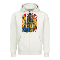 Oatmeal Heather First In last Out American Firefighter Zipper Hoodie - LillyAllenDesigns