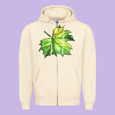 Green Leaf Zipper Hoodie Designed By Barkaloodesign