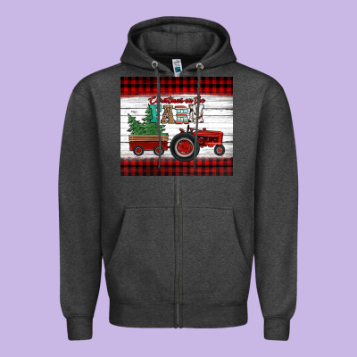 Christmas On The Farm Tractor Zipper Hoodie Designed By Jasminsmagicworld