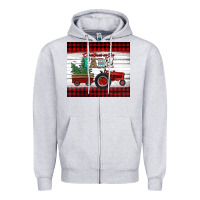 Heather Grey christmas on the farm tractor Zipper Hoodie - Jasminsmagicworld