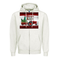 Oatmeal Heather christmas on the farm tractor Zipper Hoodie - Jasminsmagicworld