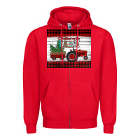 Red christmas on the farm tractor Zipper Hoodie - Jasminsmagicworld