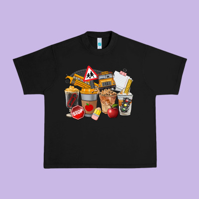 School Bus Coffee Cups Urban Heavy Tee Designed By Fadigitalartstudio