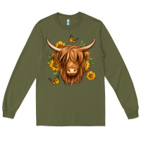 Army Green sunflowers long haired cow Long Sleeve Tee - Jasminsmagicworld