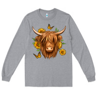 Heather Grey sunflowers long haired cow Long Sleeve Tee - Jasminsmagicworld