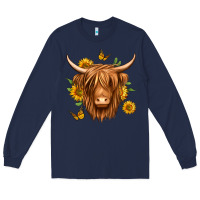 Navy sunflowers long haired cow Long Sleeve Tee - Jasminsmagicworld
