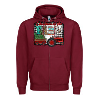 Burgundy christmas on the farm tractor buffalo plaid Zipper Hoodie - Jasminsmagicworld