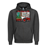 Charcoal Heather christmas on the farm tractor buffalo plaid Zipper Hoodie - Jasminsmagicworld