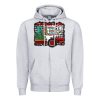 Heather Grey christmas on the farm tractor buffalo plaid Zipper Hoodie - Jasminsmagicworld