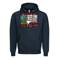 Navy christmas on the farm tractor buffalo plaid Zipper Hoodie - Jasminsmagicworld