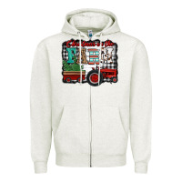 Oatmeal Heather christmas on the farm tractor buffalo plaid Zipper Hoodie - Jasminsmagicworld