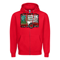 Red christmas on the farm tractor buffalo plaid Zipper Hoodie - Jasminsmagicworld