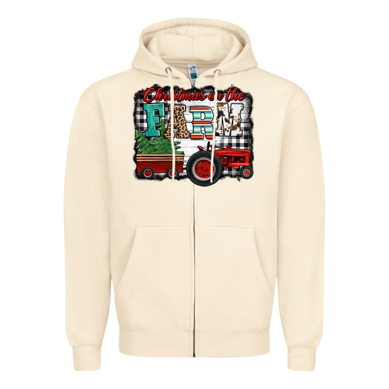Christmas On The Farm Tractor Buffalo Plaid Zipper Hoodie by Jasminsmagicworld | Teevron