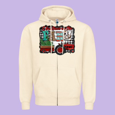 Christmas On The Farm Tractor Buffalo Plaid Zipper Hoodie Designed By Jasminsmagicworld