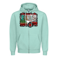 Seafoam christmas on the farm tractor buffalo plaid Zipper Hoodie - Jasminsmagicworld
