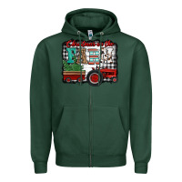 Sports Green christmas on the farm tractor buffalo plaid Zipper Hoodie - Jasminsmagicworld