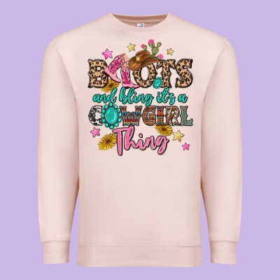 Boots And Bling It's A Cowgirl Thing Premium Sweatshirt Designed By Maliassmallbusiness