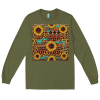 Army Green sunflower and leopard seamless pattern Long Sleeve Tee - BundleAndBundleShop