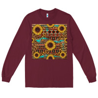 Burgundy sunflower and leopard seamless pattern Long Sleeve Tee - BundleAndBundleShop