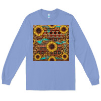 Colony Blue sunflower and leopard seamless pattern Long Sleeve Tee - BundleAndBundleShop
