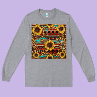 Sunflower And Leopard Seamless Pattern Long Sleeve Tee Designed By Bundleandbundleshop